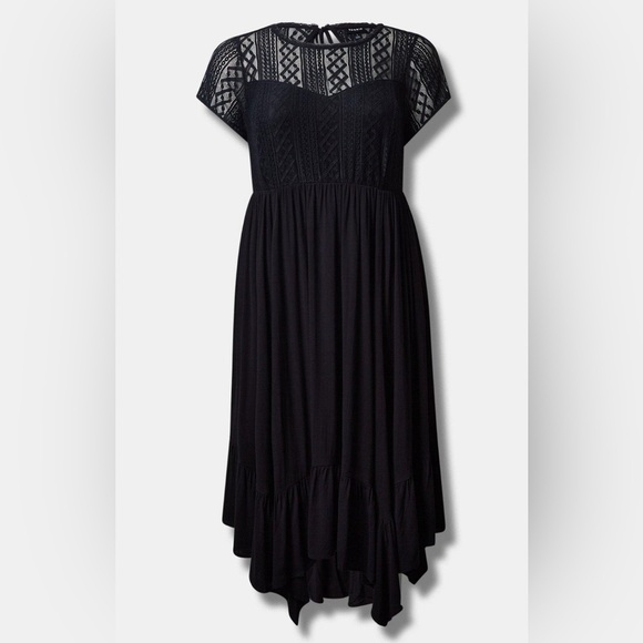 TORRID Sz 22-24 Maxi Dress Slab Cotton Lace Neckline Slinky Pockets NEW WITH TAG - Picture 3 of 14